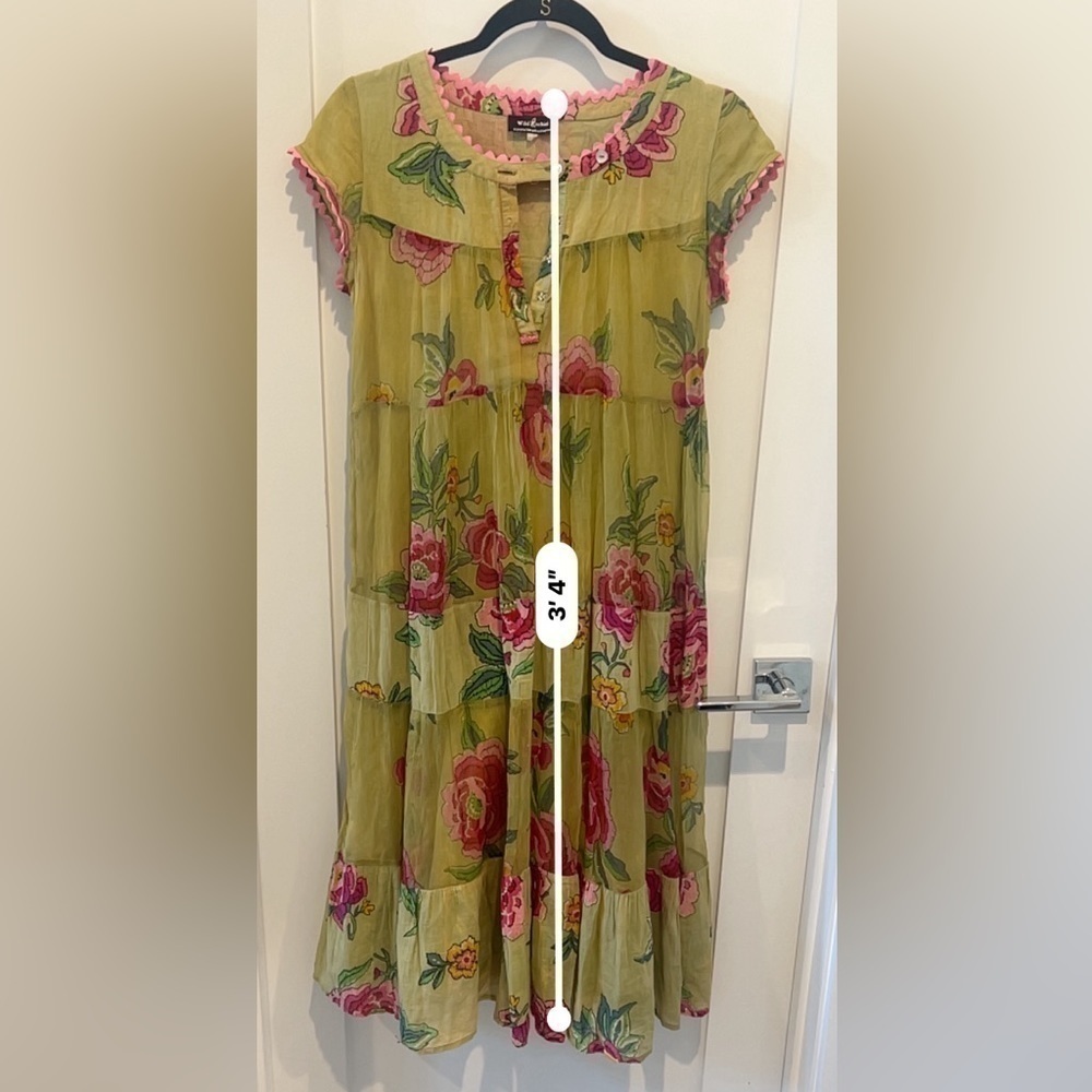 The wild orchid sheer soft dress  green and yellow size Medium bohemian boho - Picture 3 of 5